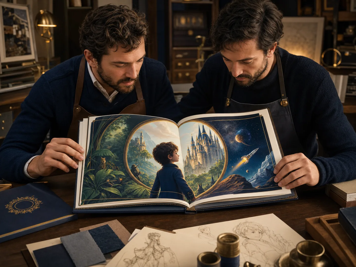 Les deux frères contrôlent la qualité d’un livre personnalisé premium