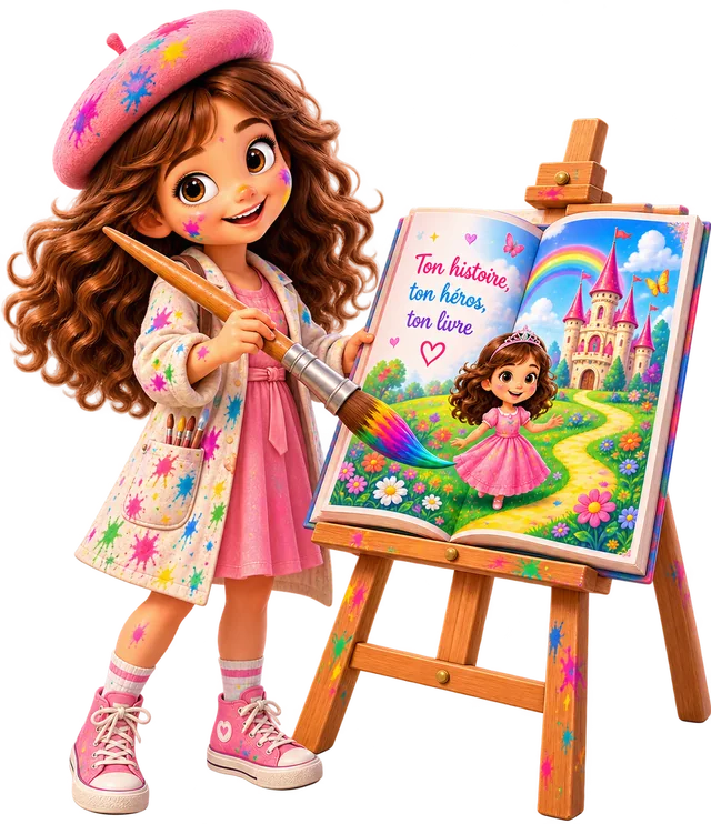 Une petite fille peintre dessine le livre de son héroïne