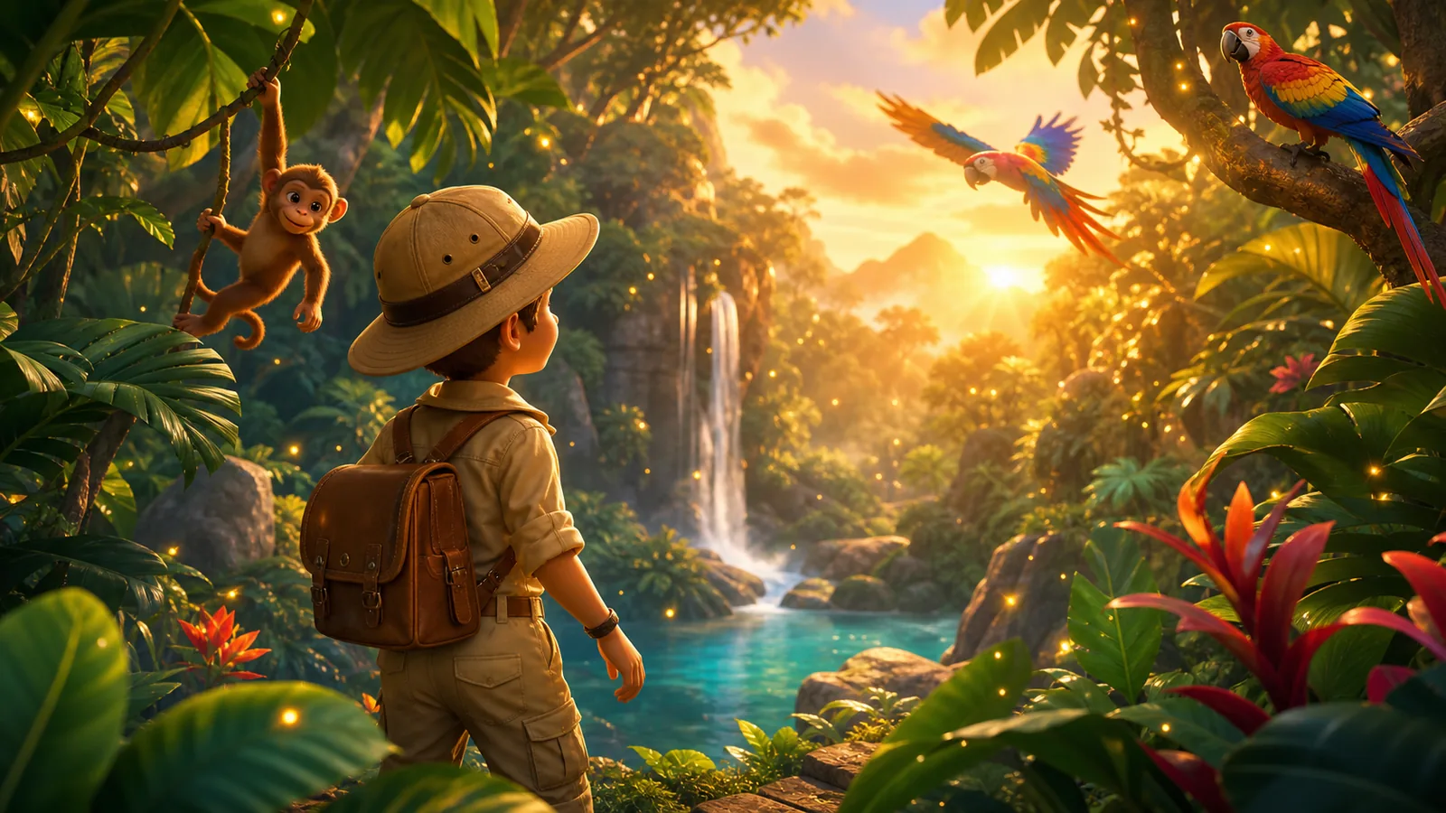 Enfant explorateur dans une jungle merveilleuse